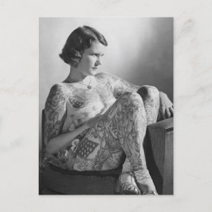 Carte Postale Tatouage Sailor Girl Vintage B&W photo 