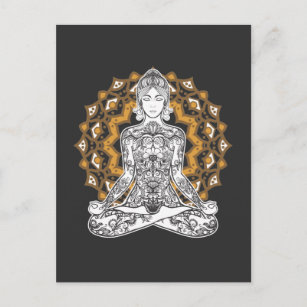 Carte Postale Tatouage spirituel fille Yoga Chakra méditant