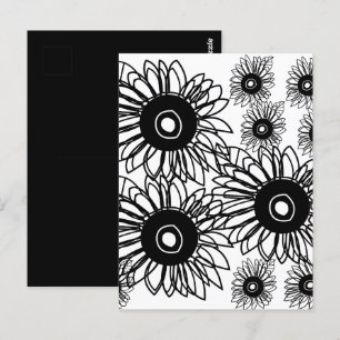 Carte Postale Tatouage Tournesol Floral Noir Blanc Tatouage Fleu