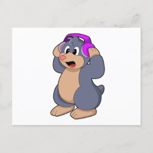 Carte Postale Taupe à la musique avec casque audio