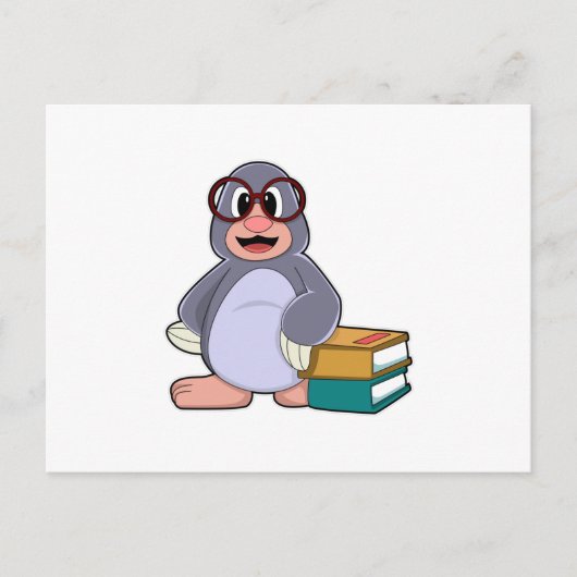 Carte Postale Taupe avec lunettes et livres (Devant)