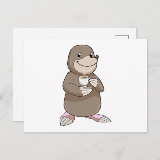 Carte Postale Taupe avec tasse à café (Devant / Derrière)