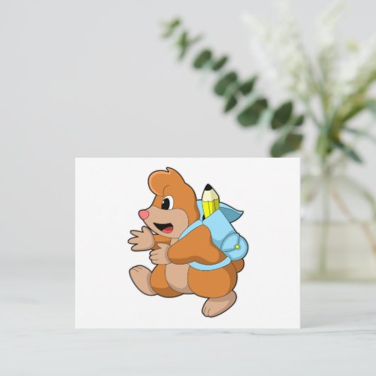 Carte Postale Taupe comme élève avec cartable (Debout devant)