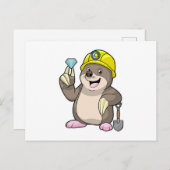 Carte Postale Taupe comme Mineur avec Pelle & Diamant (Devant / Derrière)