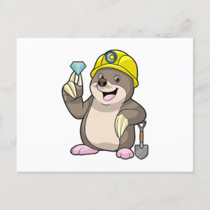 Carte Postale Taupe comme mineur avec pelle et diamant