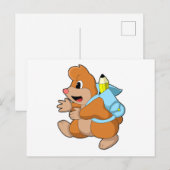Carte Postale Taupe élève avec cartable (Devant / Derrière)