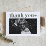 Carte Postale Taupe Green Retro Typographie Mariage Merci<br><div class="desc">Express votre gratitude dans le style avec notre mariage photo personnalisable merci carte postale, avec typographie rétro en vert taupe. Ce design boho allie nostalgie et modernité, ce qui en fait la meilleure façon de remercier vos invités pour le partage de votre journée spéciale. Personnalisez en ajoutant vos détails. Rendez...</div>