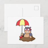 Carte Postale Taupe sous la pluie avec parapluie (Devant / Derrière)