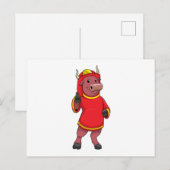 Carte Postale Taureau en pompier avec casque (Devant / Derrière)