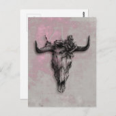 Carte Postale Taureau et Rose et rose gris Art Abstrait (Devant / Derrière)