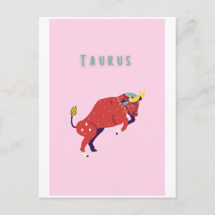 Carte Postale Taureau rose, zodiaque, impression de signe du zod