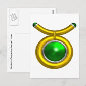 CARTE POSTALE TAURUS /OR, EMERALD VERT ZODIAC ANNIVERSAIRE JEWEL (Devant / Derrière)