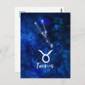 Carte Postale Taurus Zodiac Constellation Bleu Galaxie Céleste (Devant / Derrière)