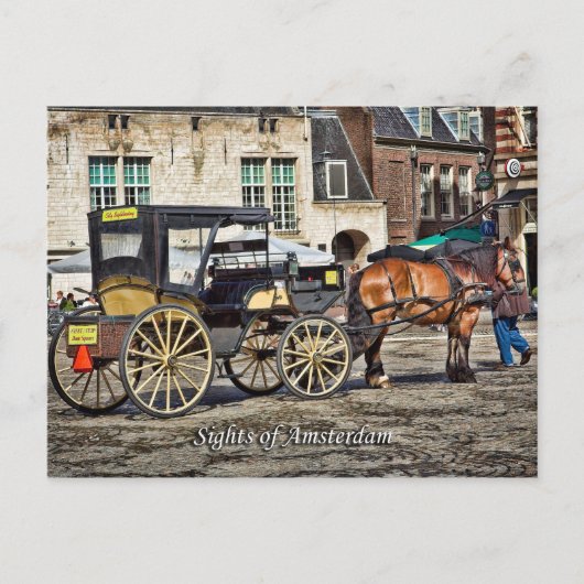 Carte Postale Taxi à cheval en buggy, vues d'Amsterdam (Devant)