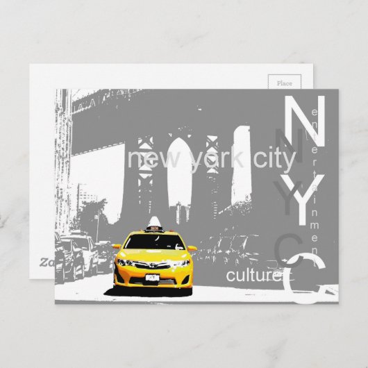 Carte Postale Taxi Jaune Pont De Brooklyn Nyc New York City (Devant / Derrière)