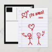 Carte Postale te amo croquis de papel de cuaderno (Devant / Derrière)