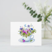 Carte Postale Tea d'aquarelle avec Cornflowers, Fleur sauvage (Debout devant)