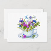 Carte Postale Tea d'aquarelle avec Cornflowers, Fleur sauvage (Devant / Derrière)