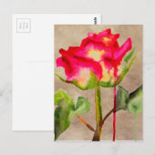 Carte Postale Tea hybride Rose aquarelle moderne fleurie art (Devant / Derrière)