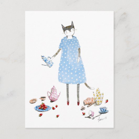 Carte Postale Tea Party Chat dans une robe Karen Walker (Devant)