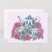 Carte Postale Tea Pot and Roses (Devant / Derrière)