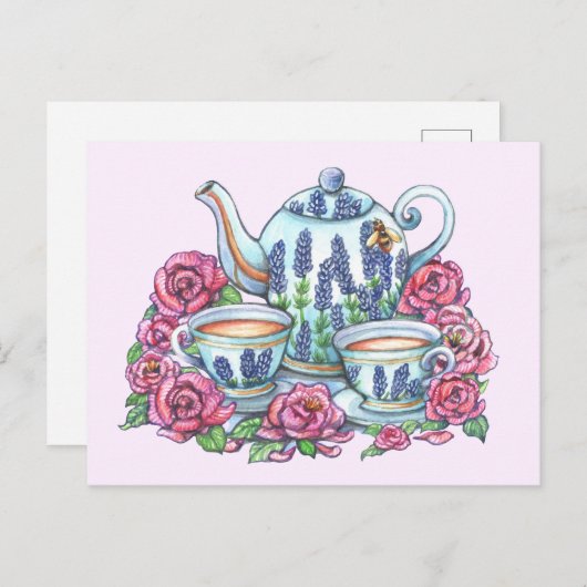 Carte Postale Tea Pot and Roses (Devant / Derrière)