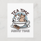 Carte Postale Tea Time Meow Time - Cute Cat and Tea Design (Devant)