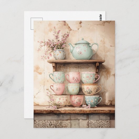 Carte Postale Tea-up et Tea-Pot Set rustique (Devant / Derrière)
