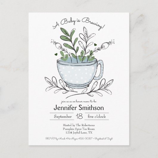 Carte Postale Teacup Floral Tea Party Baby shower Pos (Devant)