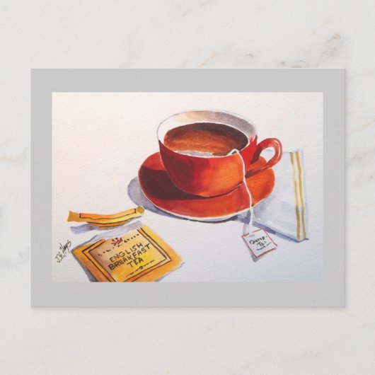 Carte Postale Teacup rouge avec Teabag (Devant)