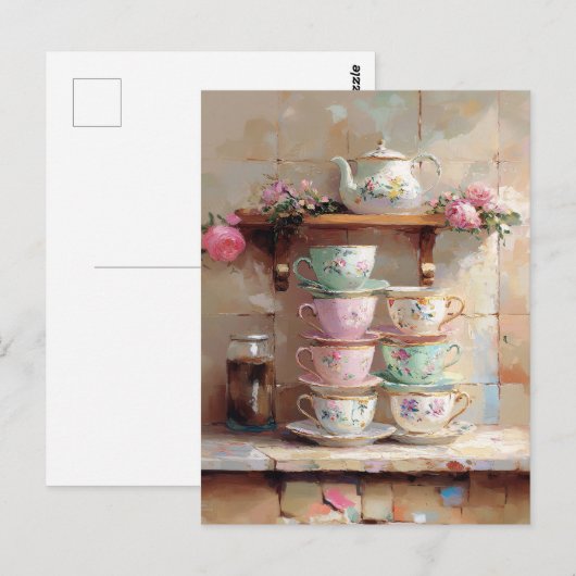 Carte Postale Teacups Tea Pot Set cuisine (Devant / Derrière)