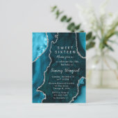 Carte Postale Teal Blue et Agate Marble Sweet Sixteen (Debout devant)