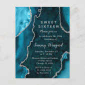 Carte Postale Teal Blue et Agate Marble Sweet Sixteen (Devant)