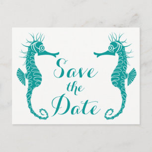 Carte Postale Teal Save The Date Hippocampe Mariage Fiançailles