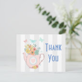 Carte Postale Teapot rose avec Fleurs et Papillons Merci (Debout devant)