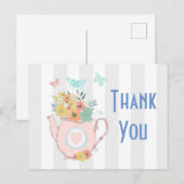 Carte Postale Teapot rose avec Fleurs et Papillons Merci (Devant / Derrière)