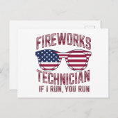 Carte Postale Technicien en Firework 4 juillet Drôle Usa (Devant / Derrière)