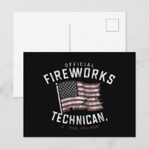 Carte Postale Technicien officiel de feux d'artifice Si je cours