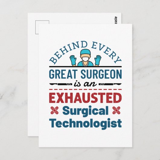 Carte Postale Technologue chirurgical épuisé Blague T-shirt Scru (Devant / Derrière)
