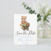 Carte Postale Teddy Baby shower Flore rustique Enregistrer la da (Debout devant)