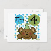 Carte Postale Teddy Bear 4th Birthday T-shirts et cadeaux (Devant / Derrière)