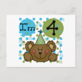 Carte Postale Teddy Bear 4th Birthday T-shirts et cadeaux (Devant)