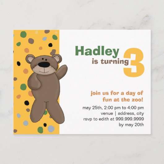 Carte Postale Teddy Bear ・ Invitation d'anniversaire (Devant)