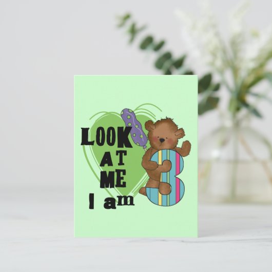 Carte Postale Teddy Bear Je suis 3 Tshirts et cadeaux d'annivers (Debout devant)