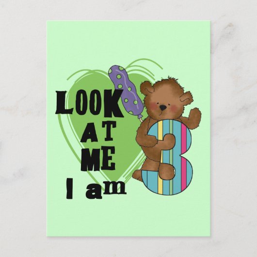 Carte Postale Teddy Bear Je suis 3 Tshirts et cadeaux d'annivers (Devant)