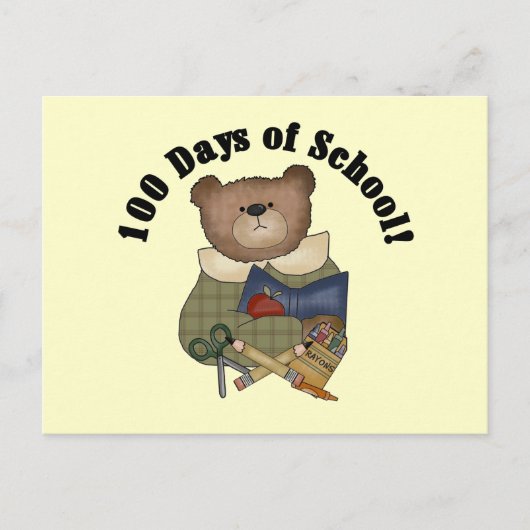 Carte Postale Teddy Bear School 100 jours Tshirts et cadeaux (Devant)