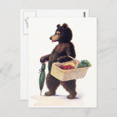 Carte Postale Teddy Bear se rend au marché (Devant / Derrière)