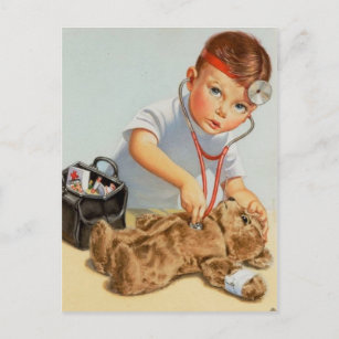 Carte Postale Teddy Checkup - Joli Art Vintage Se Bien Bientôt