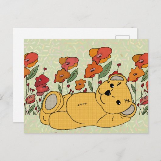 Carte Postale Teddy dans le champ de pavot (Devant / Derrière)