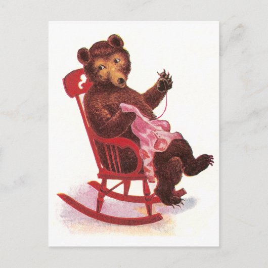 Carte Postale Teddy Ours Coudre Vêtements (Devant)